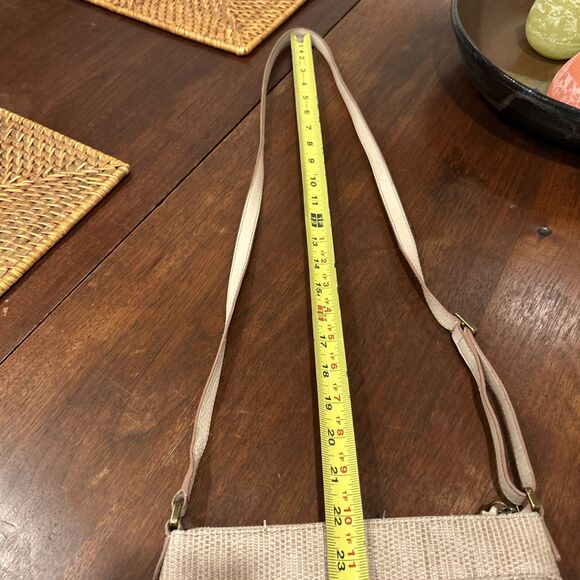 Fossil Leather Fabric Tan and Cream Crossbody Bag Zipped Pockets - Picture 8 of 16